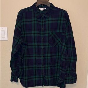 Old Navy Green and Navy Vintage Plaid Shirt
